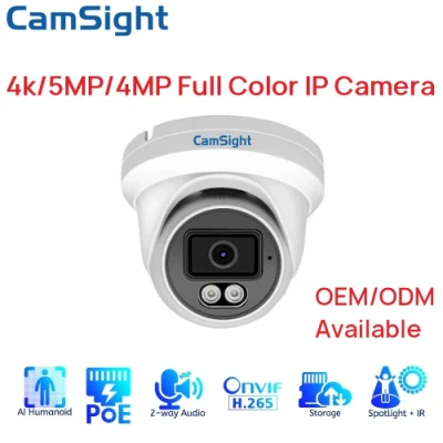 Camsight 4K 8MP 5MP 4MP 2MP Colorvu Полноцветная IP-камера с интеллектуальной турелью для обнаружения людей Купольная IP-камера Poe CCTV Сетевая безопасность IP-камера Поставщик OEM