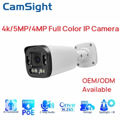 Camsight 4K 8MP 5MP 4MP 2MP Colorvu Полноцветная IP-камера с интеллектуальным пулевидным IP-камерой для обнаружения людей Poe CCTV Сетевая безопасность IP-камера Поставщик OEM